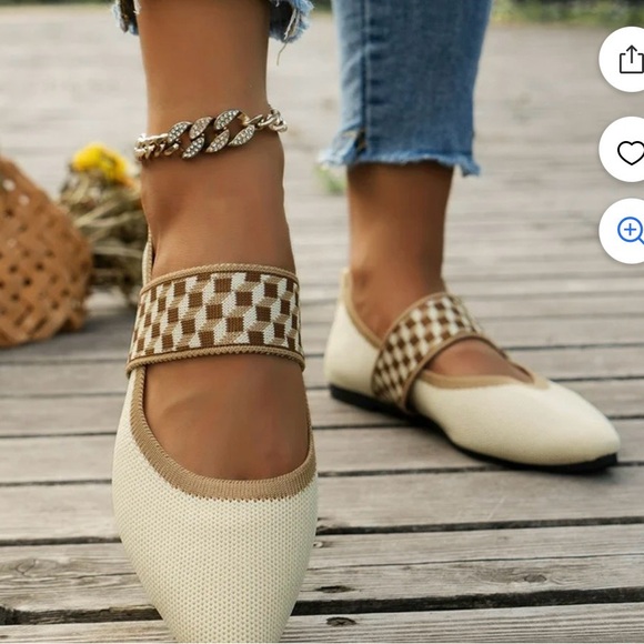 Shoes - Women’s Cream Mary Jane Flats with Tan Check Strap